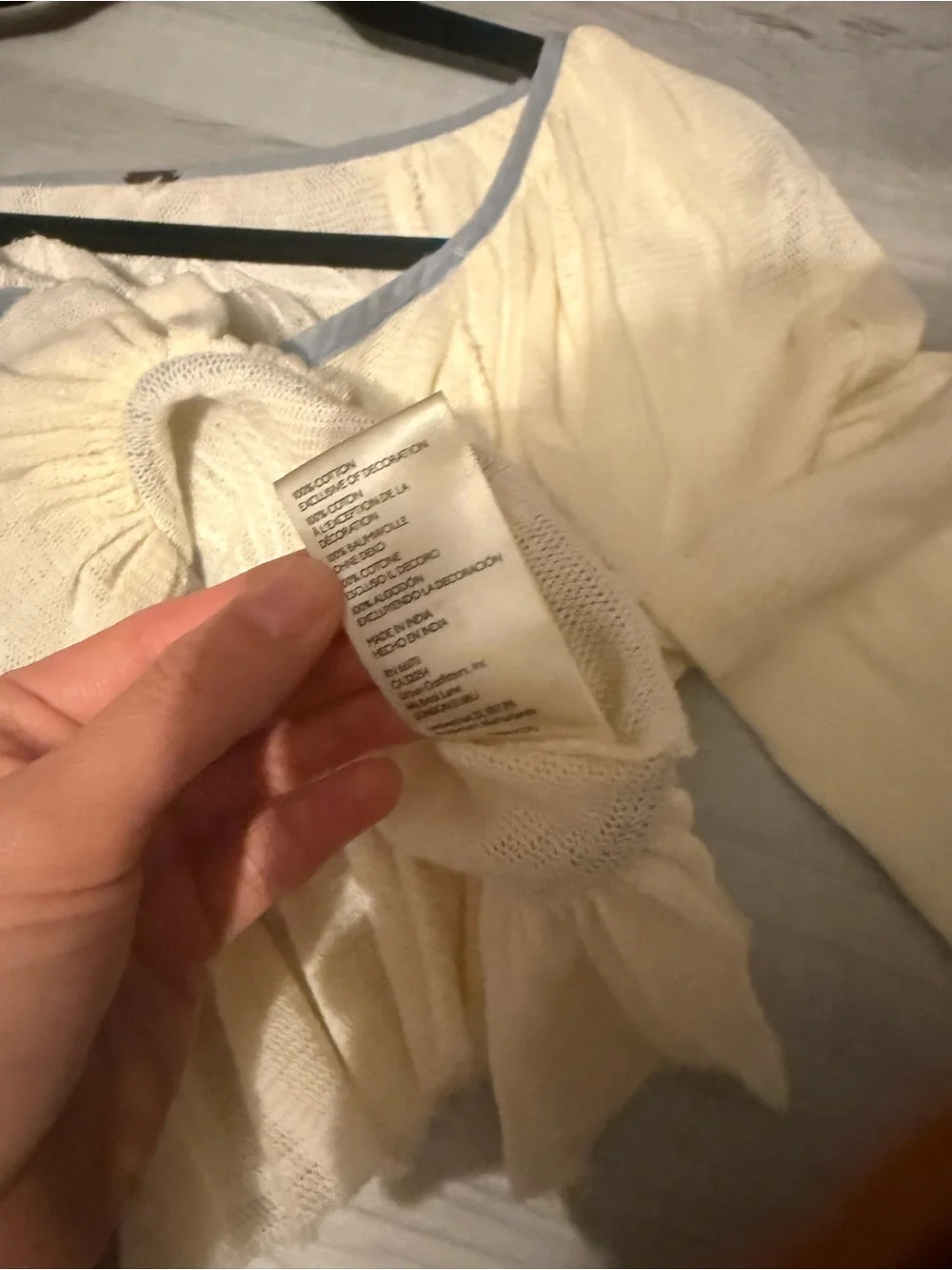 Free People Ivory and Light Blue Tie-Front Peasant Top